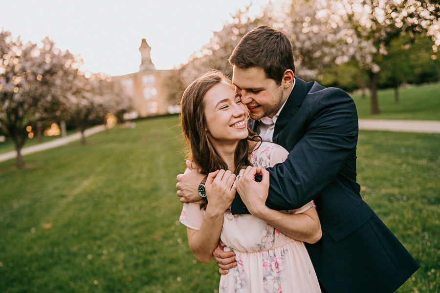Spring engagement cherry blossoms