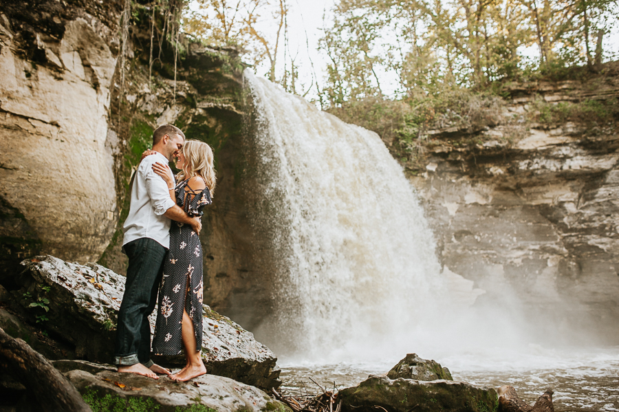Waterfalls bride and groom