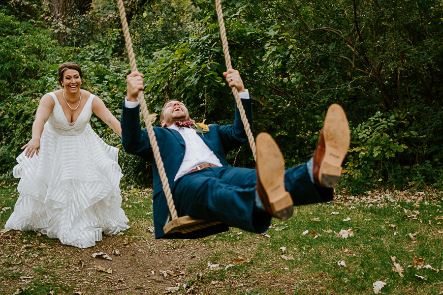 barn wedding swing
