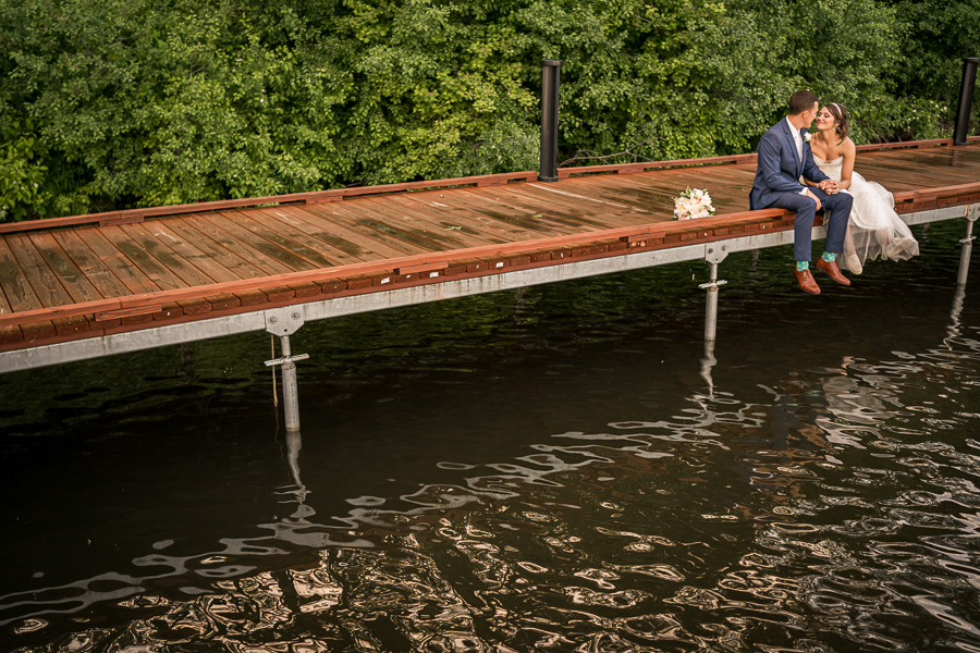 dock bride and groom pond