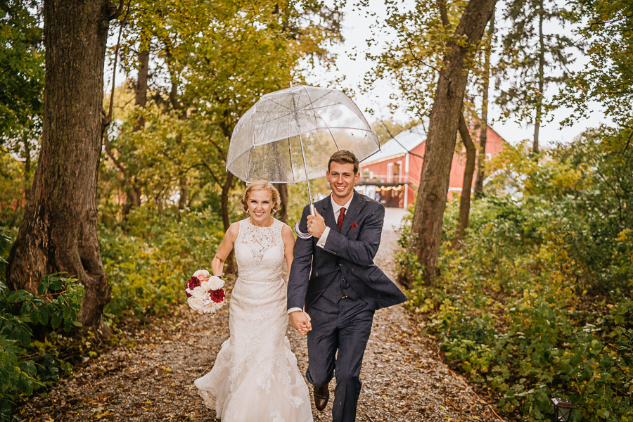 Barn wedding in the rain