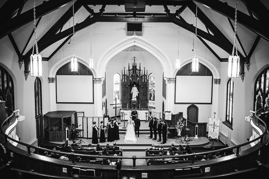 Black and white church wedding ceremony