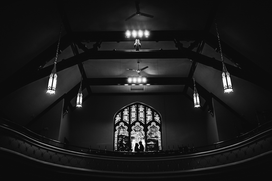 Black and white church wedding picture
