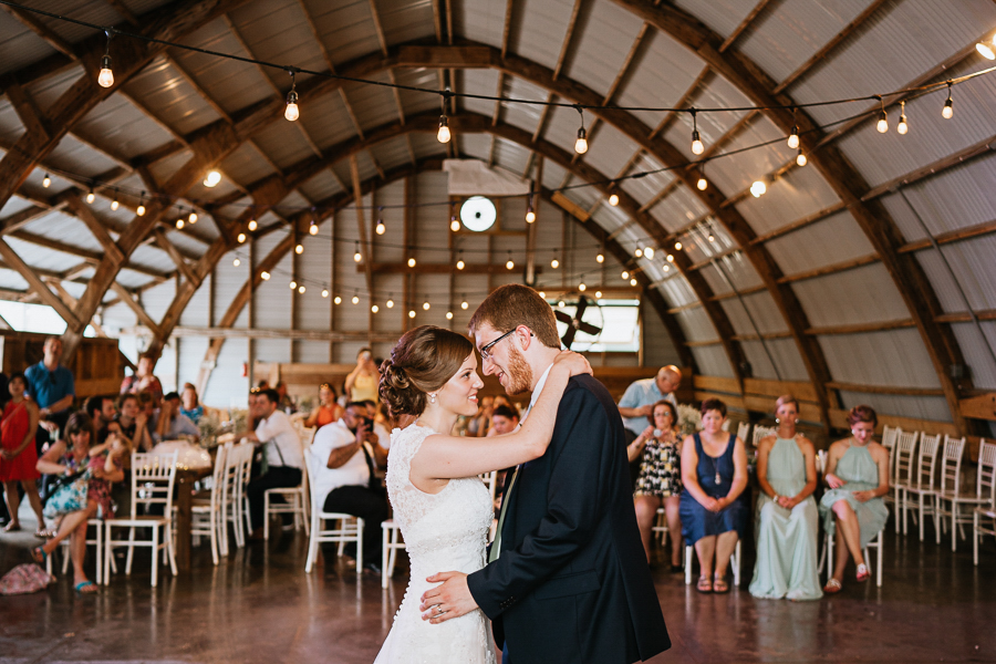 Wedding reception in barn